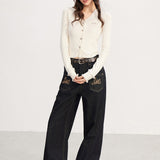 MacyMccoy 2601 V领毛边针织打底 米白