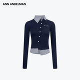 ANN ANDELMAN 2510 拼接假两件毛织开衫 藏蓝