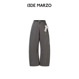 13DE MARZO | 2608 Curved-Hem Stripe Rhinestone Trousers Grey