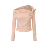 KINGWEN 2602 斜肩褶皱飘带上衣（蝴蝶结可拆）