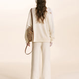 Kroche 2601 羊毛混纺 系带斜肩宽松针织毛衣 米杏