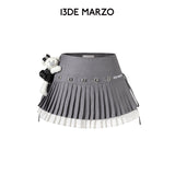 13DE MARZO | 2604 Faux Rhinestones Double-Layer Pleated Skirt Grey