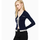 ANN ANDELMAN 2601 蕾丝毛织假两件针织衫 藏蓝