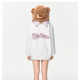 13DE MARZO | 2410 Bear Zip Fuzzy Hoodie White