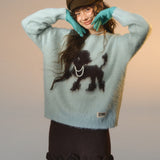 SOMESOWE 2512 傲娇小狗圆领毛衣 绿