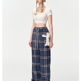 13DE MARZO | 2408 Doozoo Plaid Straight Pants Dark Blue