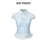 13DE MARZO | 2606 leeveless Top with Puff Sleeve Shirt Light Blue