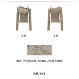 MacyMccoy 2509 蝴蝶露肩长袖T恤 咖