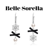 Belle Sorella SS2309 冰凝雪花珍珠蝴蝶结丝绒耳环