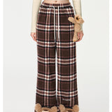 13DE MARZO | 2408 Doozoo Plaid Straight Pants Dark Brown