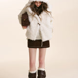 Kroche 2511 熊耳朵连帽皮毛一体羊羔毛马甲