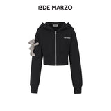 13DE MARZO | 2602 Tapered Waist Bear Zip Hoodie Black