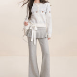 Kroche 2512 费尔岛纯手绘撞色提花毛衣开衫 白