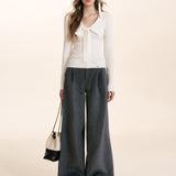 Kroche 2511 系带蝴蝶结麻花坑条修身针织打底衫