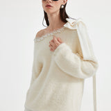 KINGWEN 2512 斜肩钉珠毛衣