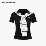 ANN ANDELMAN 2605 POLO领微宽松披肩T恤 黑