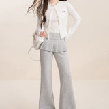 Kroche 2512 假两件 松紧腰A字百褶裙拼接休闲微喇裤