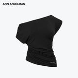 ANN ANDELMAN 2605 烫钻斜肩扭腰上衣