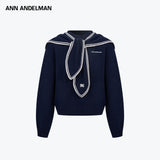ANN ANDELMAN 2512 海军领系带套头毛衣 藏青
