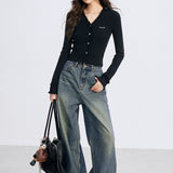 MacyMccoy 2601 V领毛边针织打底 黑