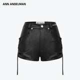 ANN ANDELMAN 2605 哑光侧抽褶机车PU皮裤