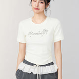 MacyMccoy 2507 blingbling花边拼接短袖 米白