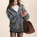 Kroche 2602 细闪复合绒 雪花刺绣宽松连帽卫衣