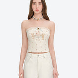 13DE MARZO | 2607 All-Over Cherry Bear Print Tiered Bustier Yellow