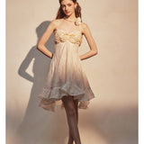 KINGWEN 2512 杏色挂脖闪片吊带裙