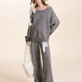 Kroche 2601 蕾丝腰头系带针织阔腿裤