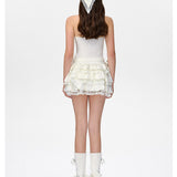 13DE MARZO | 2604 Bear Lacy Bud Skirt White