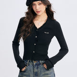 MacyMccoy 2601 V领毛边针织打底 黑