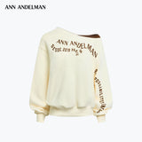 ANN ANDELMAN 2610 假两件斜肩字母印花卫衣 杏