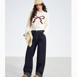 MacyMccoy 2511 蝴蝶结短款毛衣 米白