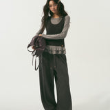 SOMESOWE 2602 松弛感双腰头弯刀卫裤 深灰