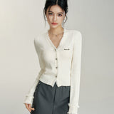 MacyMccoy 2601 V领毛边针织打底 米白