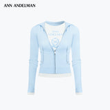 ANN ANDELMAN 2609 假两件短款拉链开衫外套 浅蓝