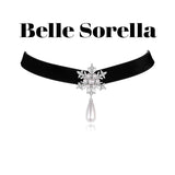 Belle Sorella SS2309 冰凝雪花珍珠丝绒项圈项链