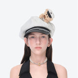 13DE MARZO | 2602 Glass Print Octagonal Beret White