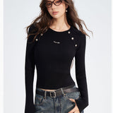 MacyMccoy 2512 竖条纹插肩假两件拼接针织打底 黑