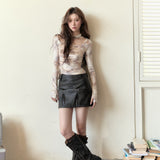 VIA PITTI 2602 设计感多口袋皮半身裙 深棕带内衬