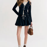 Kroche 2511 格纹蝴蝶结假两件 海军领针织衫上衣