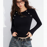 MacyMccoy 2512 竖条纹插肩假两件拼接针织打底 黑