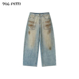 VIA PITTI 2605 泥染水洗做旧复古刺绣宽松阔版牛仔