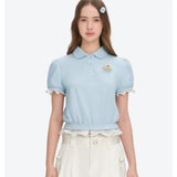 13DE MARZO | 2606 Smocked Puff Sleeve Polo Style T-shirt