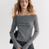 Kroche 2511 重工刺绣 两穿一字领修身长袖针织衫 灰