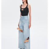 13DE MARZO | 2504 Hollow-outBearJeans Blue