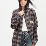 MacyMccoy 2510 复古宽松长袖格子衬衫 红格