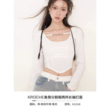 Kroche SS2309 鱼骨分割假两件长袖打底 白