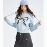 MacyMccoy 2511 蝴蝶结短款毛衣 蓝